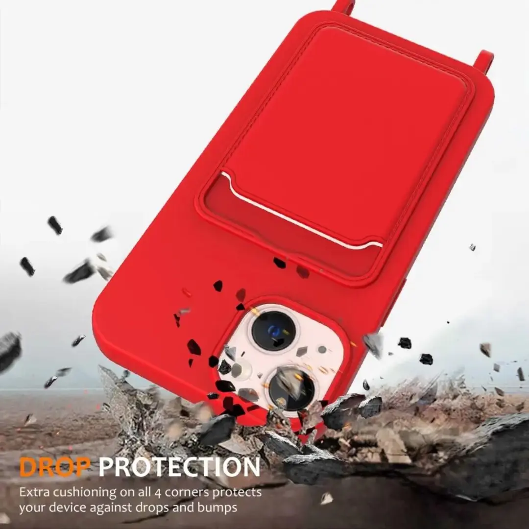 Selected Hoesje iPhone 15 Rood - Met Koord & Pasjeshouder
