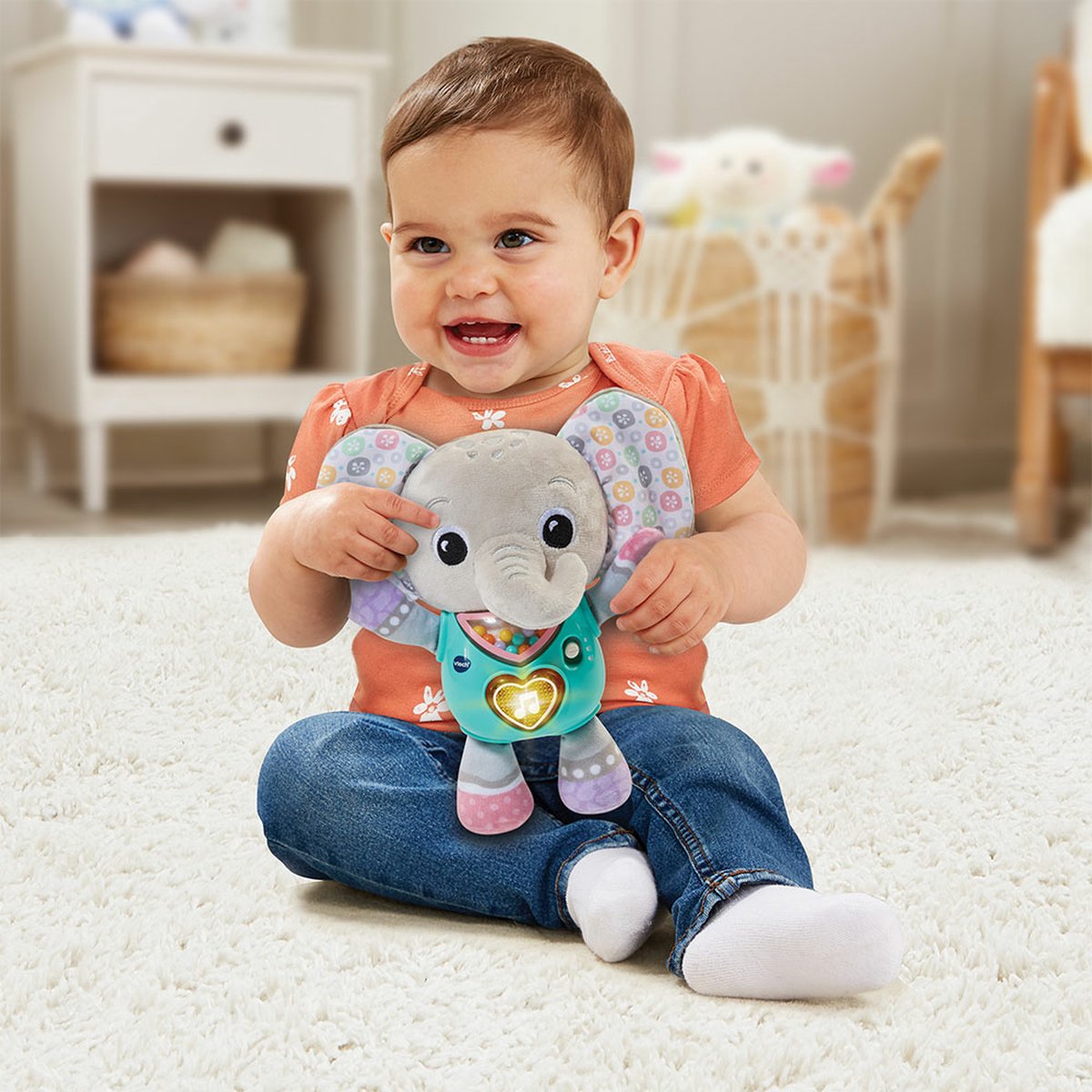 VTech muzikale knuffel olifant baby speelgoed met licht en geluid.
