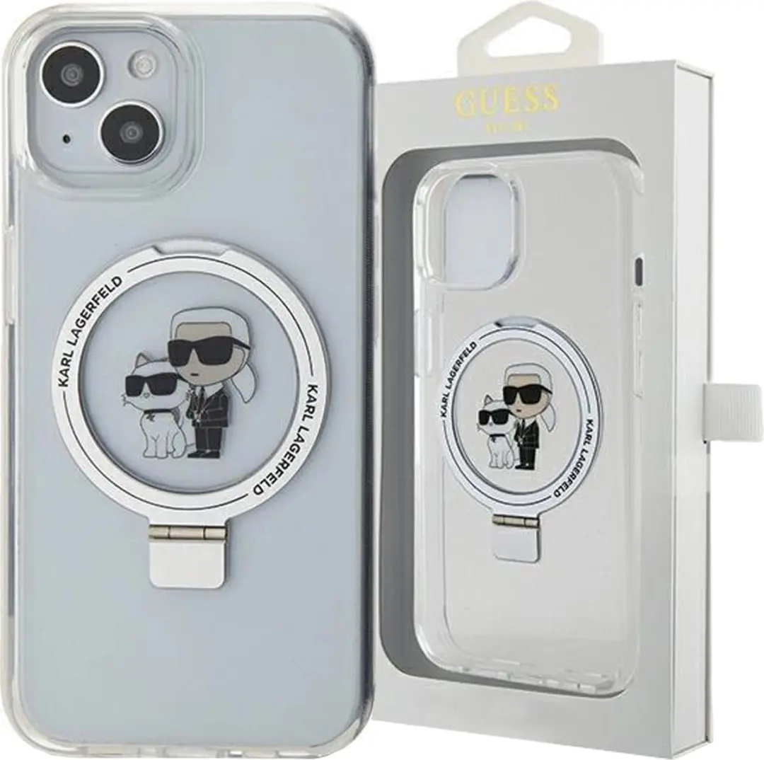 Karl Lagerfeld Ring Stand Karl & Choupette iPhone 15/14 Hoes - Wit