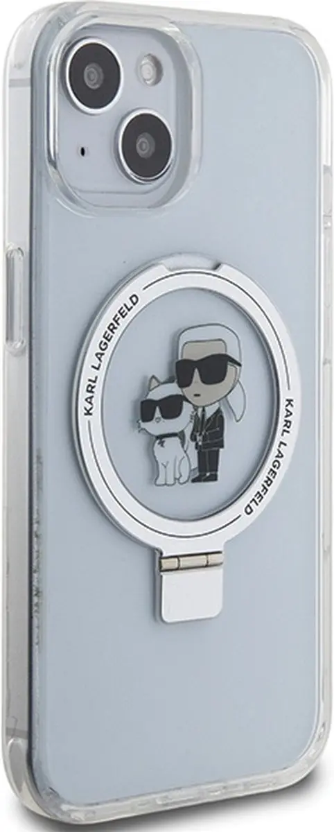 Karl Lagerfeld Ring Stand Karl & Choupette iPhone 15/14 Hoes - Wit - afbeelding 6 van 6