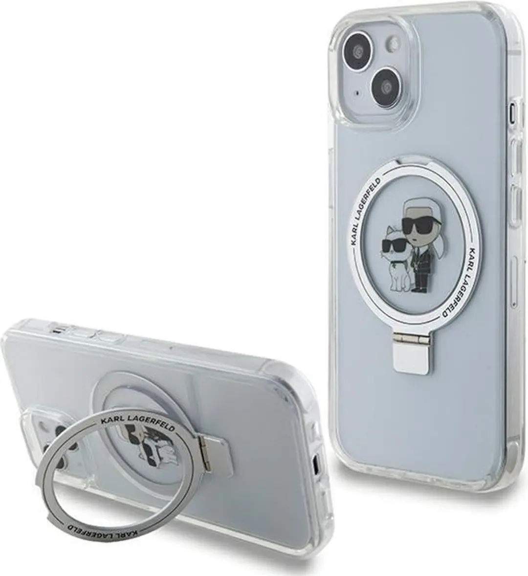 Karl Lagerfeld Ring Stand Karl & Choupette iPhone 15/14 Hoes