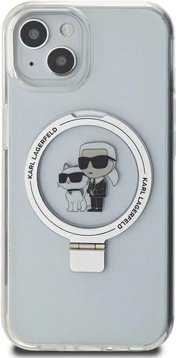 Karl Lagerfeld Ring Stand Karl & Choupette iPhone 15/14 Hoes - Wit