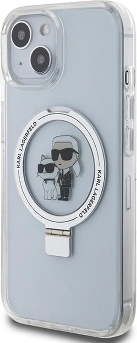 Karl Lagerfeld Ring Stand Karl & Choupette iPhone 15/14 Hoes - Wit