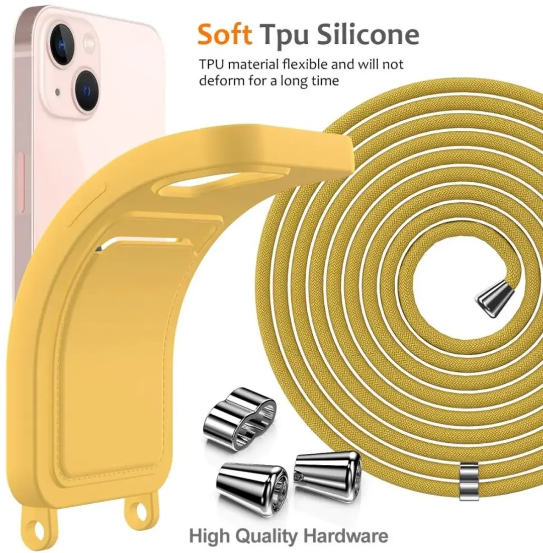 Selected by GSMpunt Apple iPhone 15 Hoesje Geel - met Koord & Pasjeshouder