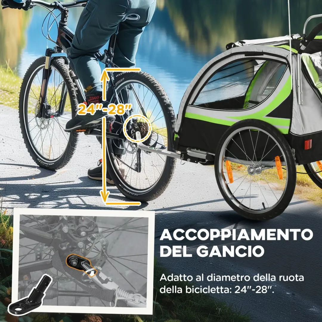 ECTEATOY 2-in-1 Kinderfietskar & Wandelwagen Groen - afbeelding 6 van 6