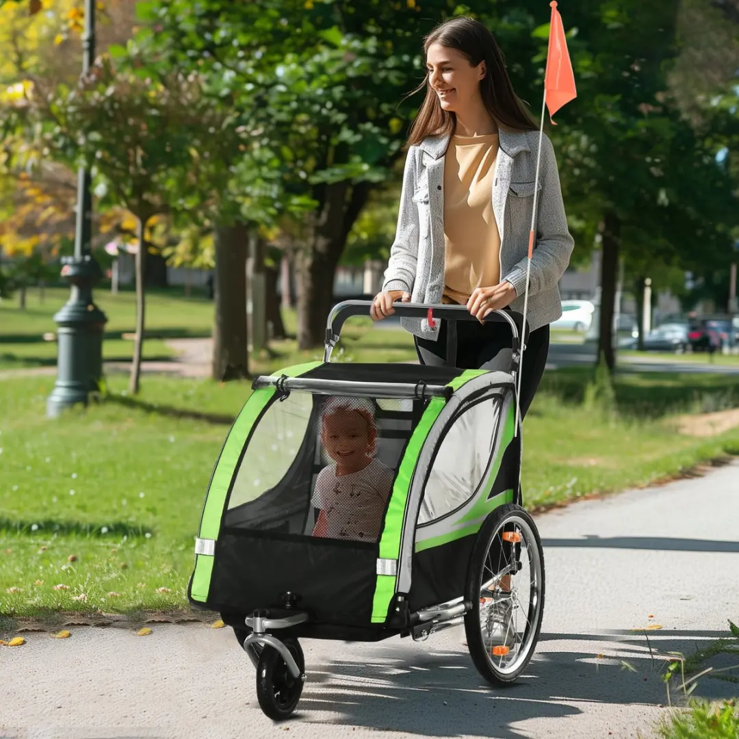 ECTEATOY 2-in-1 Kinderfietskar & Wandelwagen Groen - afbeelding 5 van 6