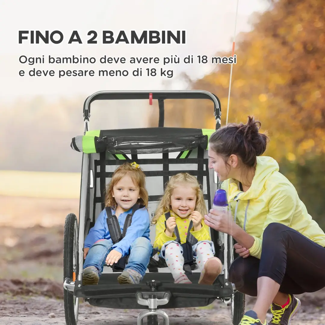 ECTEATOY 2-in-1 Kinderfietskar & Wandelwagen Groen - afbeelding 2 van 6