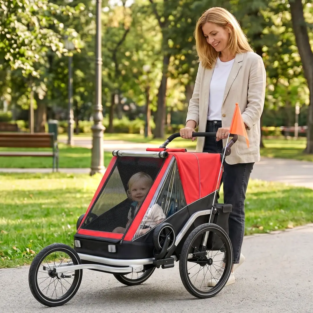 ECTEATOY Kinderfietskar 2-in-1 Rood - 2 Zitjes - afbeelding 5 van 6