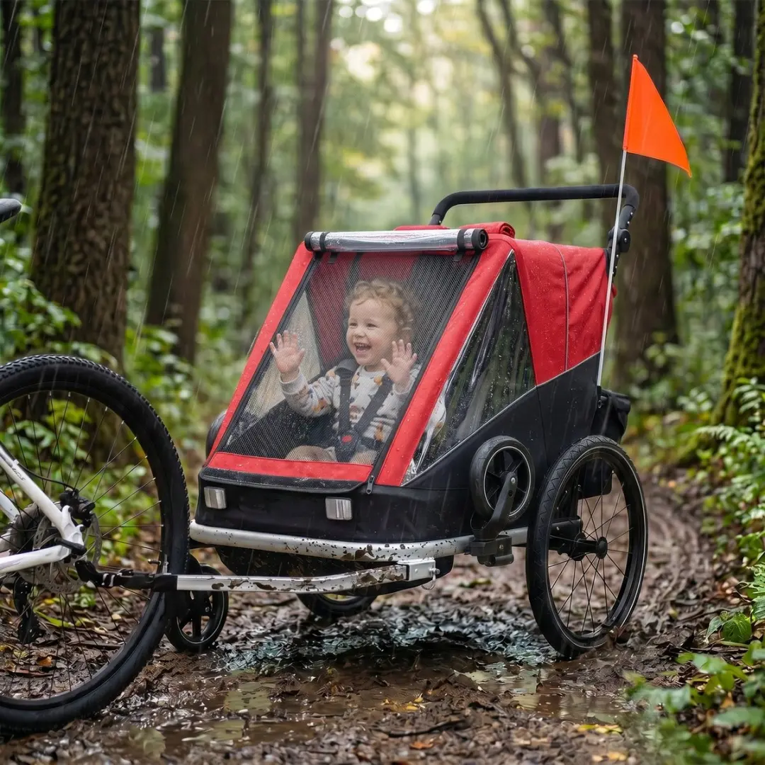 ECTEATOY Kinderfietskar 2-in-1 Rood - 2 Zitjes - afbeelding 3 van 6