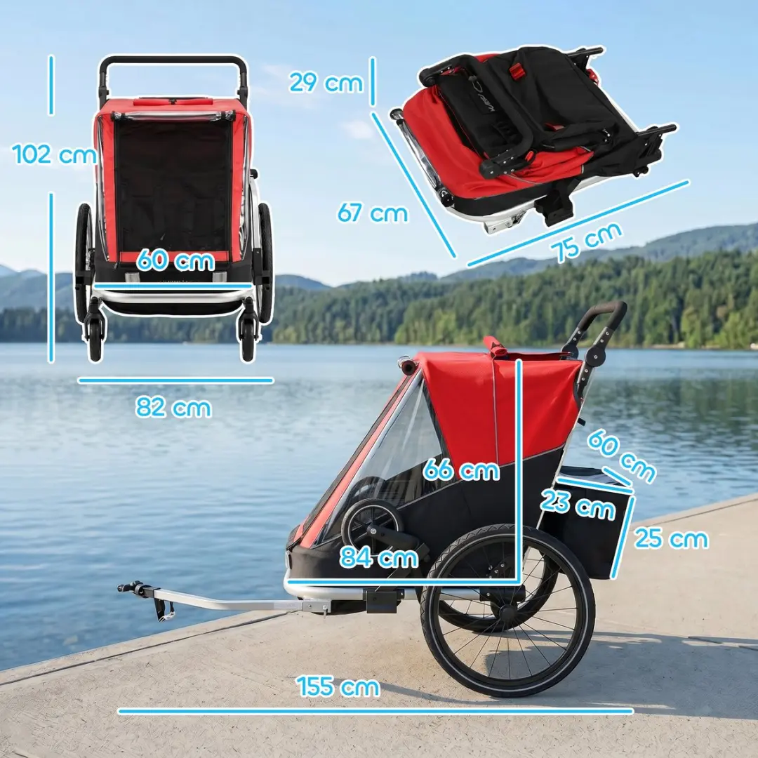ECTEATOY Kinderfietskar 2-in-1 Rood - 2 Zitjes - afbeelding 2 van 6