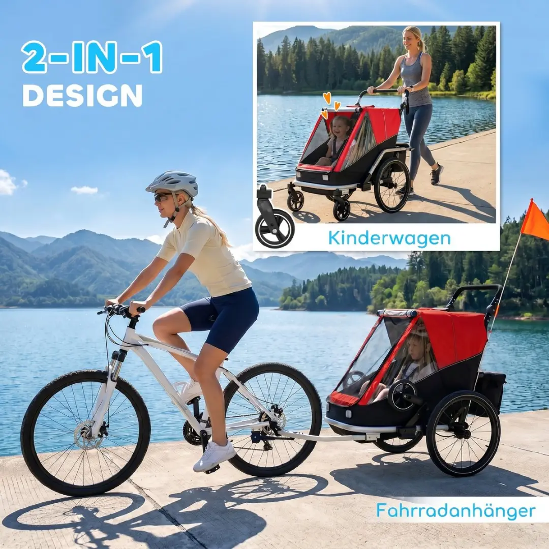 ECTEATOY Kinderfietskar 2-in-1 Rood - 2 Zitjes - afbeelding 4 van 6