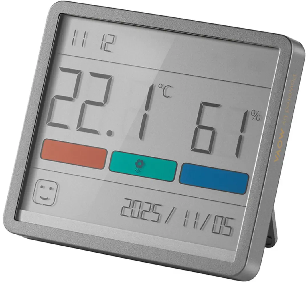 Movo Thermometer/Hygrometer met klok - Transparent