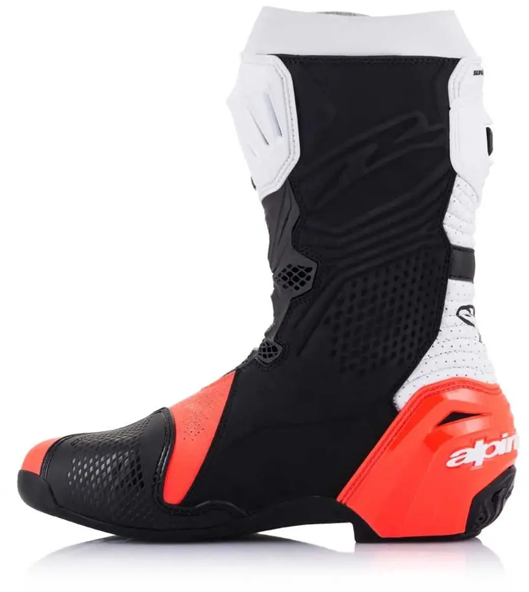 Alpinestars Supertech R Vented Motorlaarzen 48 - Zwart/Wit/Rood Fluorescerend