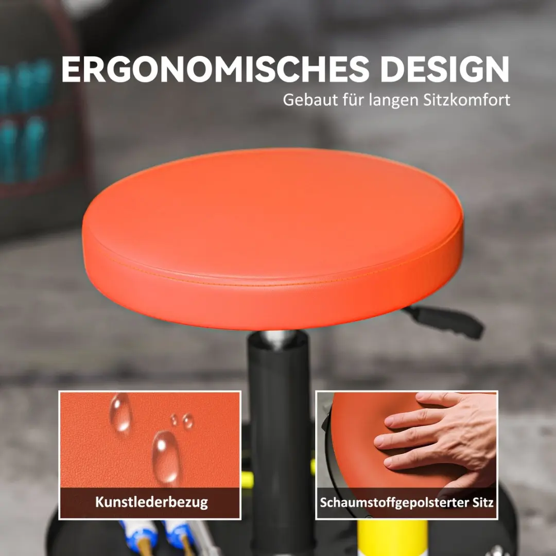 Homcom Monteurskruk Rolstoel - Staal/Kunstleer 38x38-50cm - Oranje
