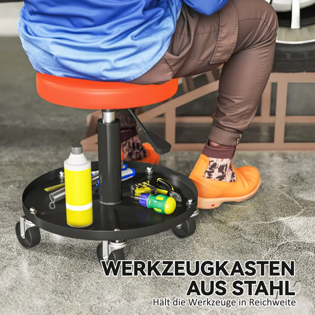 Homcom Monteurskruk Rolstoel - Staal/Kunstleer 38x38-50cm - Oranje