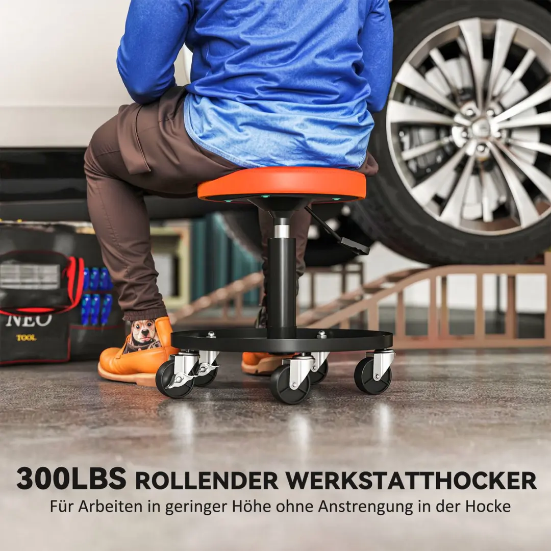 Homcom Monteurskruk Rolstoel - Staal/Kunstleer 38x38-50cm - Oranje - afbeelding 6 van 6
