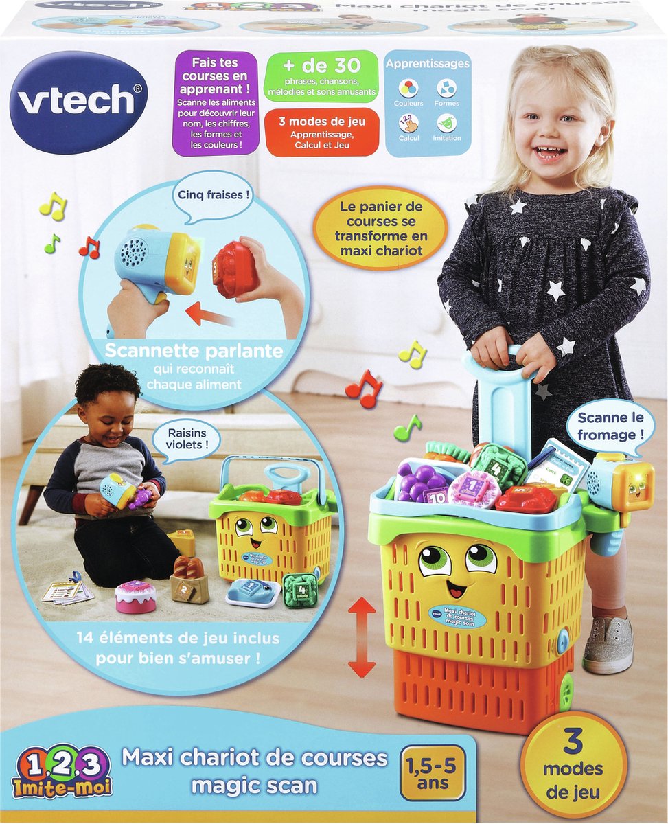 VTech – Maxi Chariot de Courses Magic Scan, Enfant – 18 Mois/5 Ans – Version FR