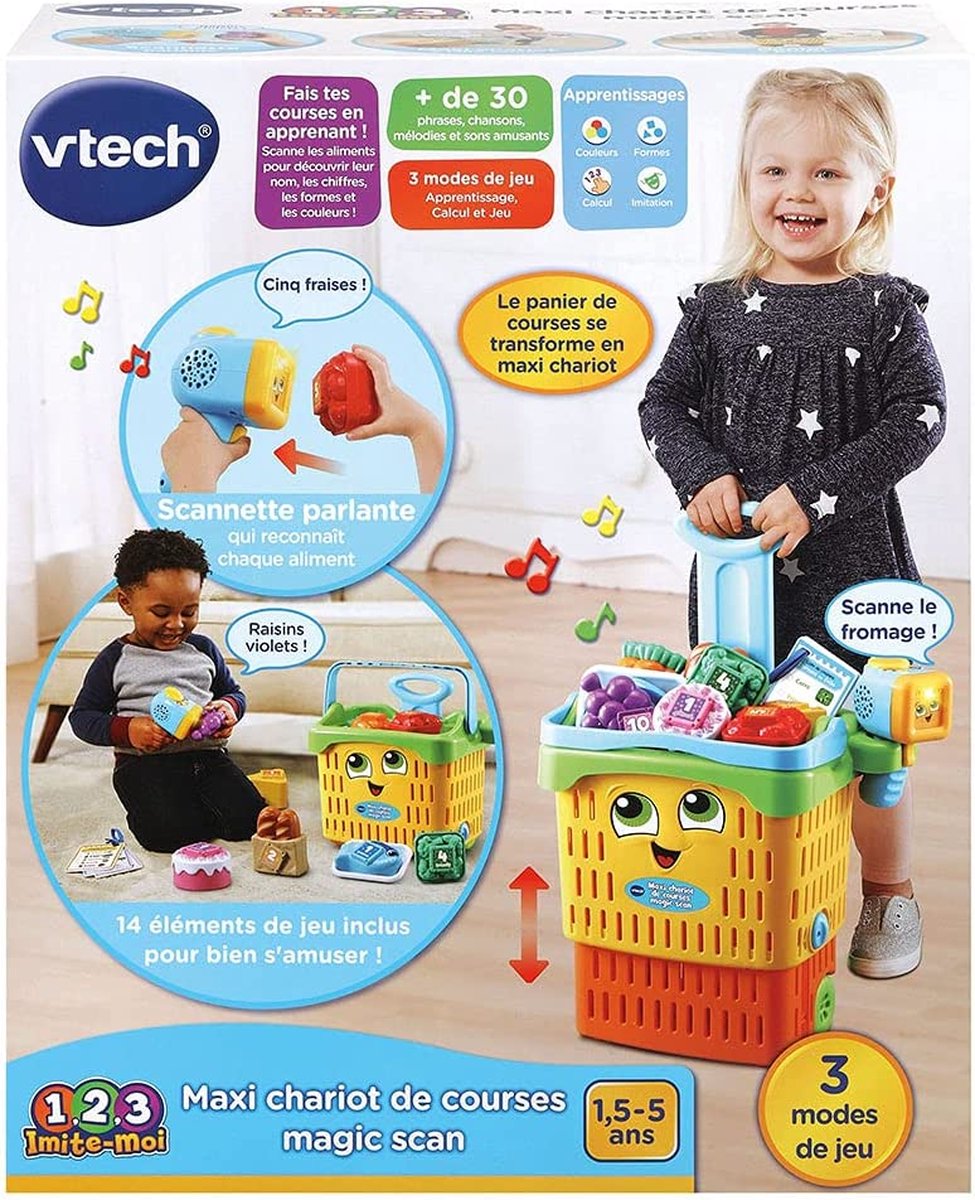 VTech – Maxi Chariot de Courses Magic Scan, Enfant – 18 Mois/5 Ans – Version FR