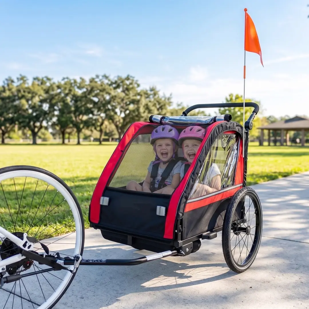 ECTEATOY KinderFietskar & Wandelwagen 2-in-1 - 2 Zitplaatsen - Rood