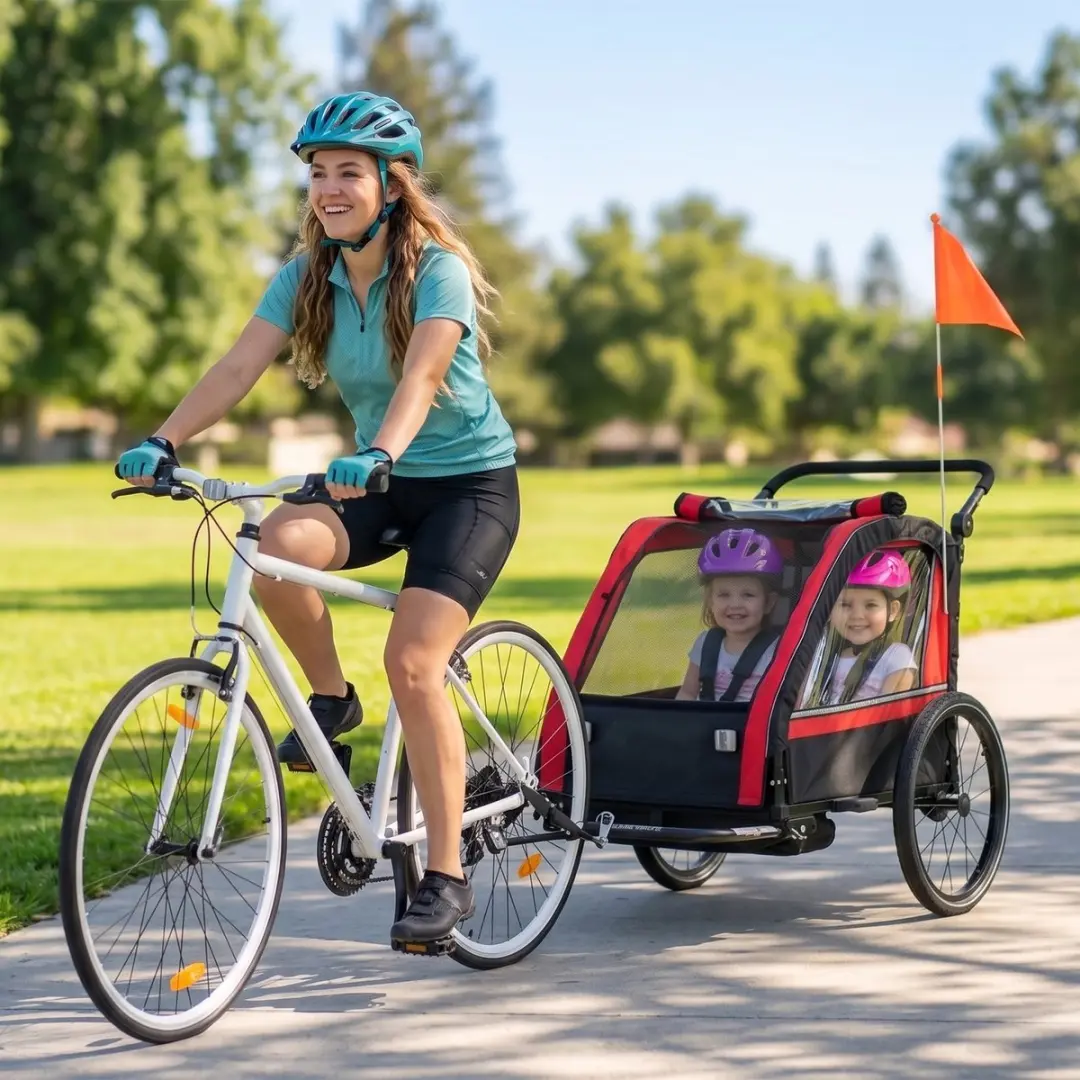 ECTEATOY KinderFietskar & Wandelwagen 2-in-1 - 2 Zitplaatsen - Rood - afbeelding 6 van 6