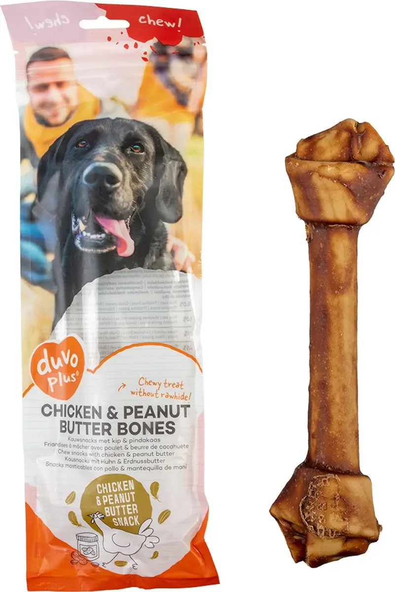 DuvoPlus Chew! Kip & Pindakaas Hondenbot L - 160g