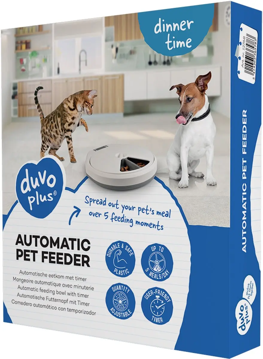 Duvo+ Automatische Voerbak 5 Maaltijden - 1.21L - Grijs/Wit