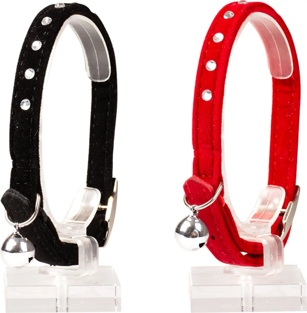 DuvoPlus Kattenhalsband Diamanten 20-30cm - Zwart/roze