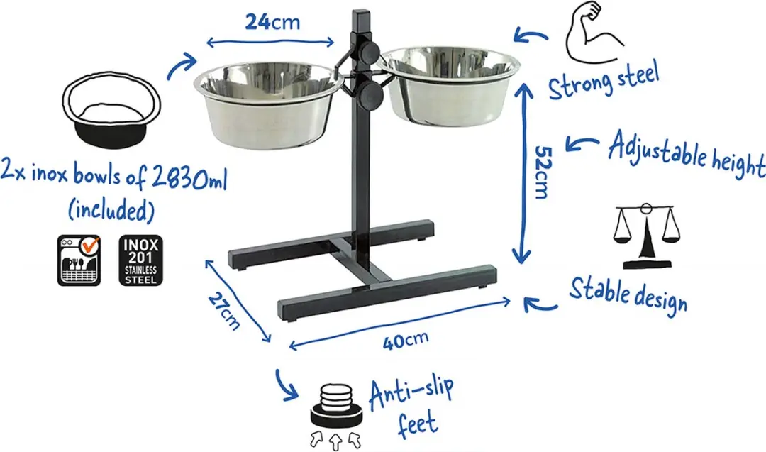 Duvo Voederstaander H-Poot XL - 24cm - Zwart