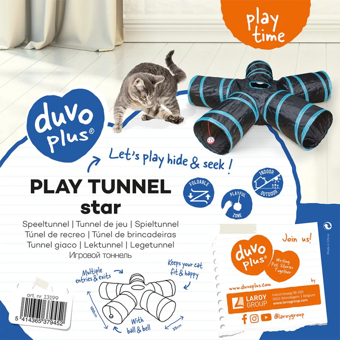 Duvo Duvoplus Speeltunnel Star Kat - 100x25cm - Blauw/Zwart