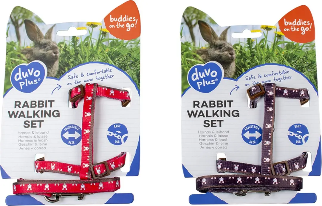 DuvoPlus Uitlaatriem Konijn Rabbit Face 25-45cm - Rood/Bruin