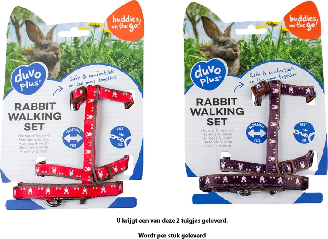 DuvoPlus Uitlaatriem Konijn Rabbit Face 25-45cm - Rood/Bruin