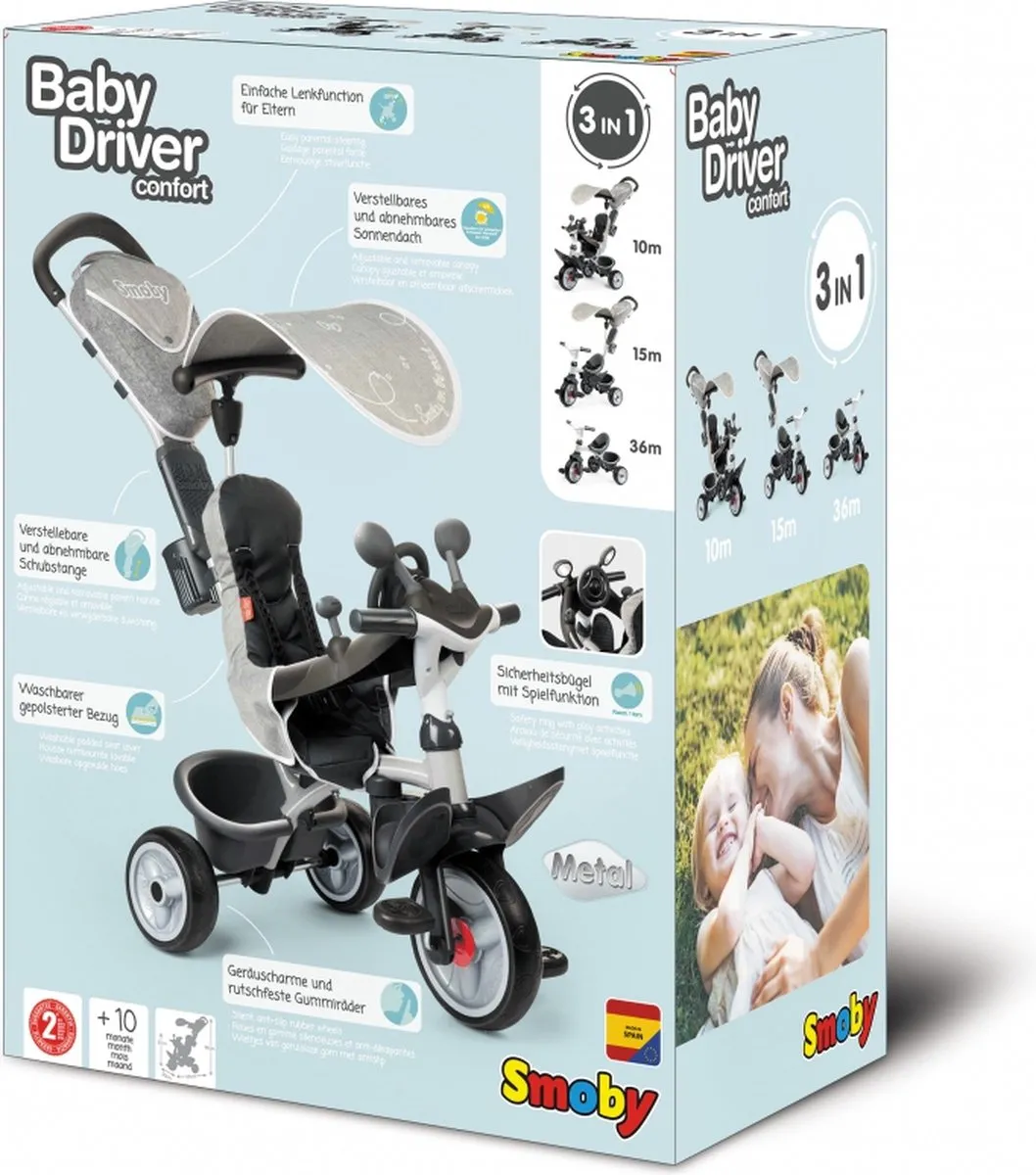 Smoby Baby Driver Comfort Plus Driewieler - Grijs - afbeelding 6 van 6