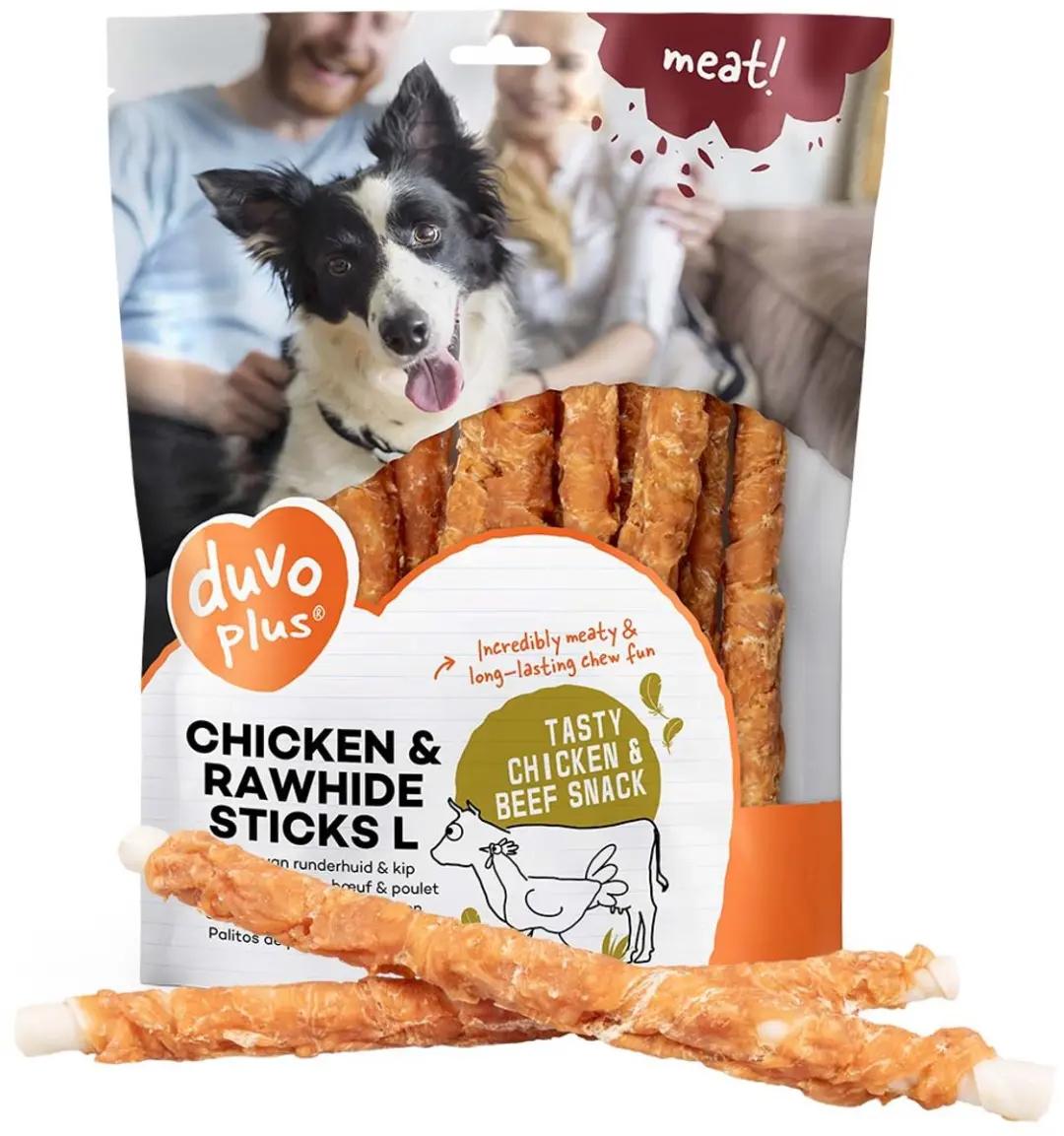 DuvoPlus Meat! Snack Kip & Runderhuid Sticks voor Honden