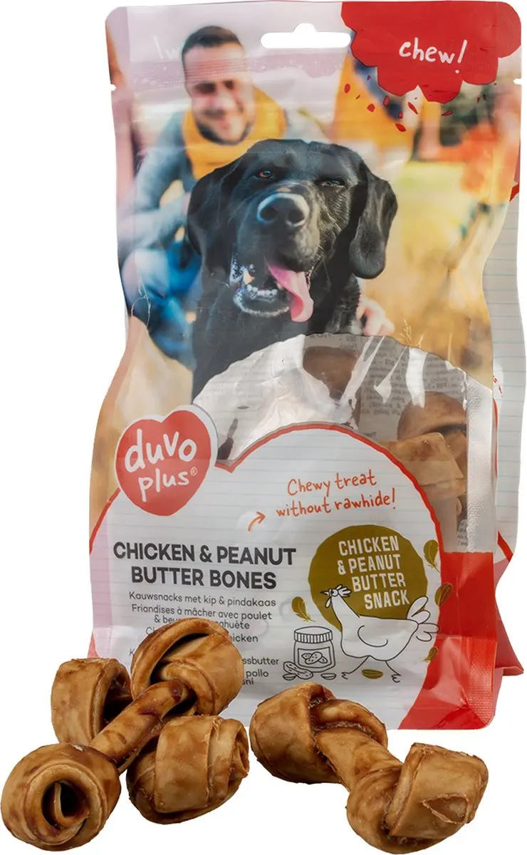 DuvoPlus Chew! Kip & Pindakaas Hondenbenen M - 8 Stuks