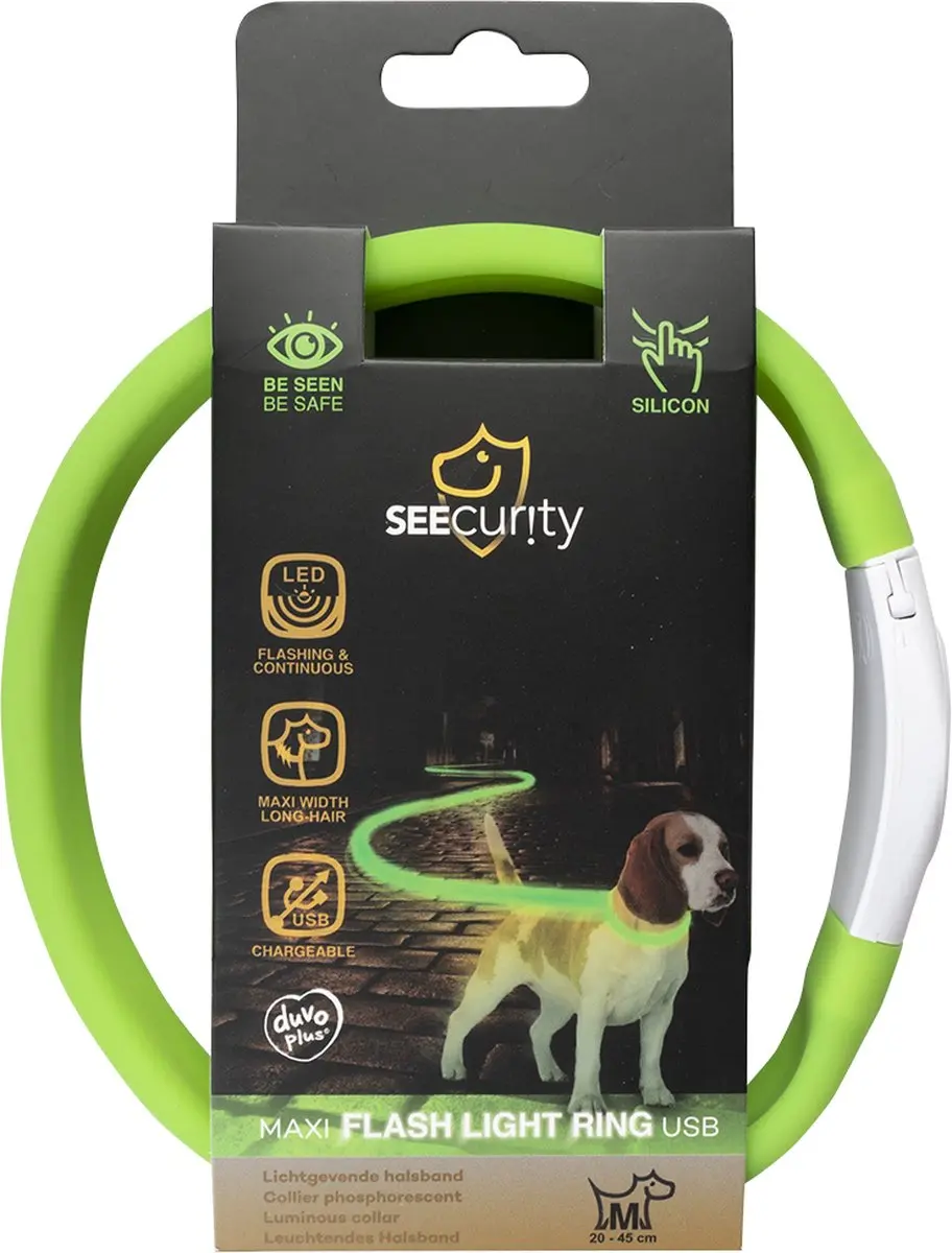 Duvo Dierenkleding Flash Light Ring Maxi USB Silicon Hond - Groen