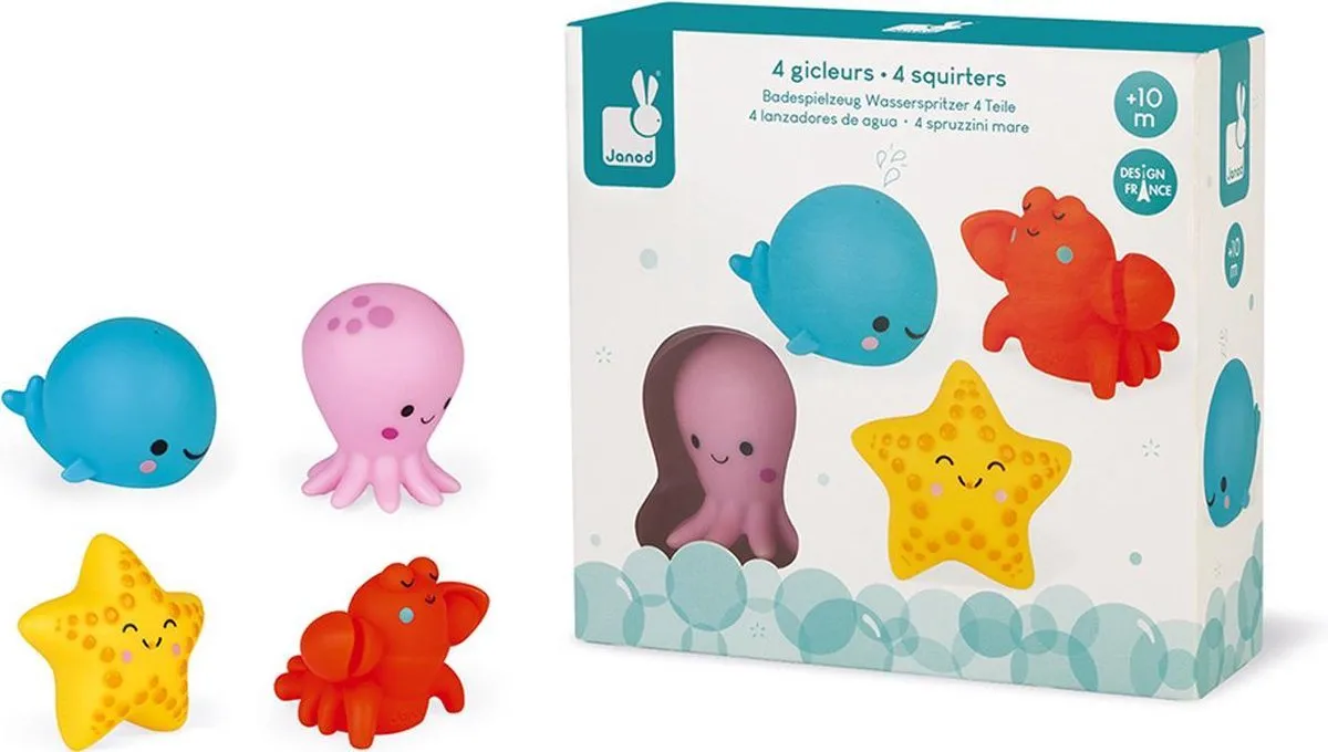 Janod Badspeelgoed Spuitfiguur Zeedieren 4-delig