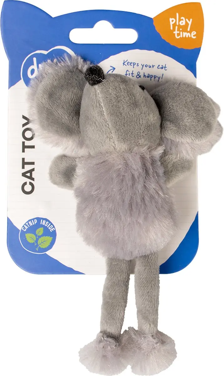 DuvoPlus Cushy Muis Kat Speelgoed - 13,5x8,5x6cm Grijs