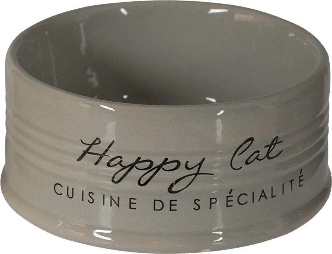 Duvo Eetkom Stone Happy Cat Grijs Ø10,5cm