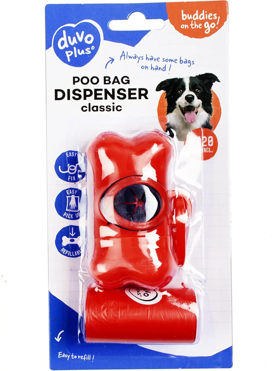 DuvoPlus Hondenpoepzakjes Dispenser Beentje 40 Stuks - Rood
