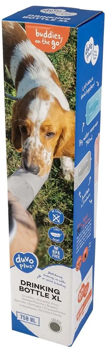 Duvo Duvoplus Buddies On The Go! Drinkfles Honden 750ml - Grijs