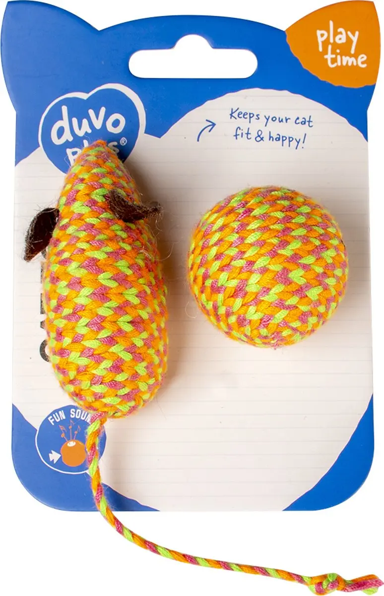 DuvoPlus Jolly Katten Speelgoed Oranje Muis & Bal - 2 Stuks