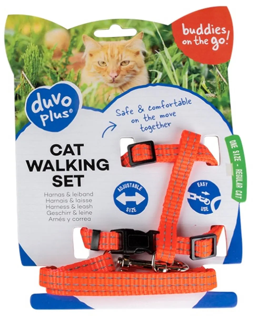 DuvoPlus Uitlaatriem Kat - 125cm - Reflecterend - 20-35cm/10mm - Oranje/Geel