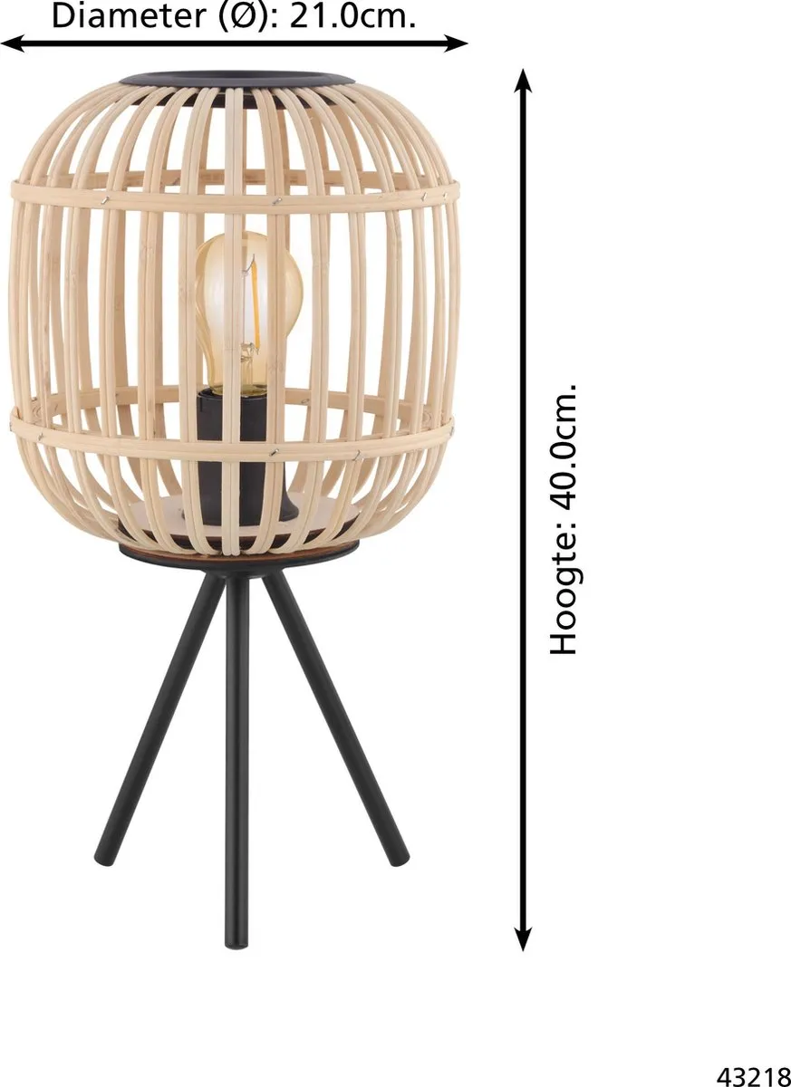 Eglo Bordesley Tafellamp E27 - 40 cm - Zwart/Hout - afbeelding 6 van 6