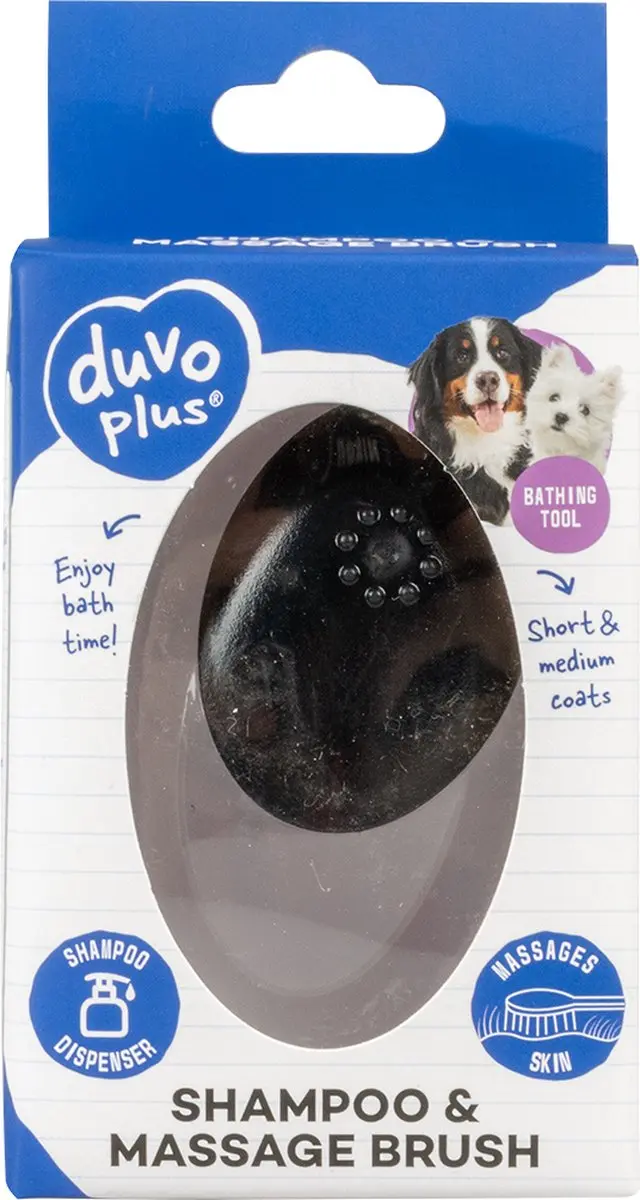 Duvo Dierenborstel Hond Shampoo- en Massageborstel 11,5x7,5x6cm - Zwart