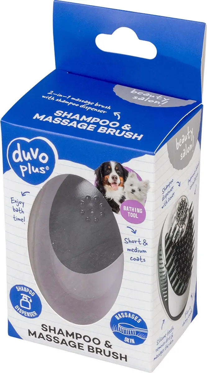 Duvo Dierenborstel Hond Shampoo- en Massageborstel 11,5x7,5x6cm - Zwart