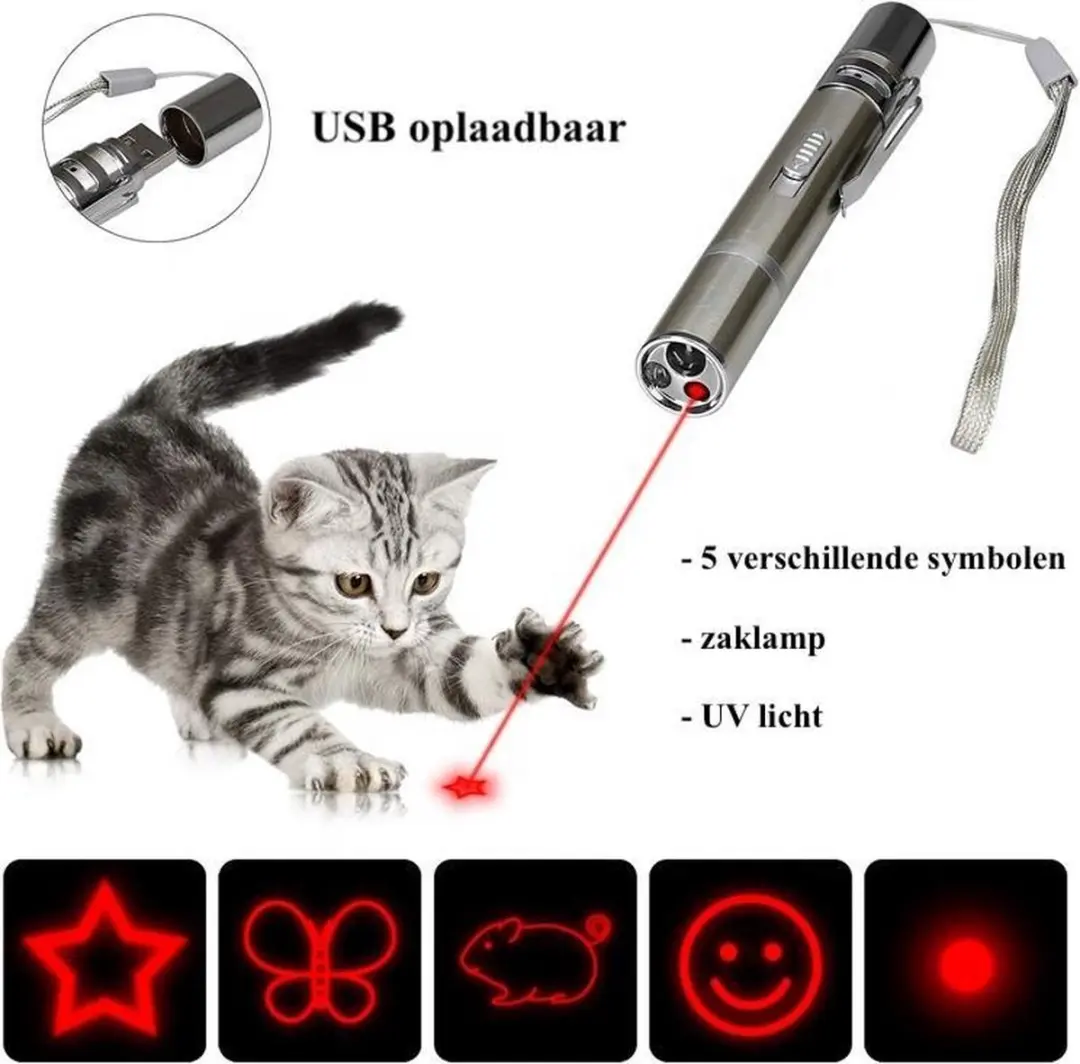 Duvo 7-in-1 Laser Katten Speeltje - Grijs/Metalen