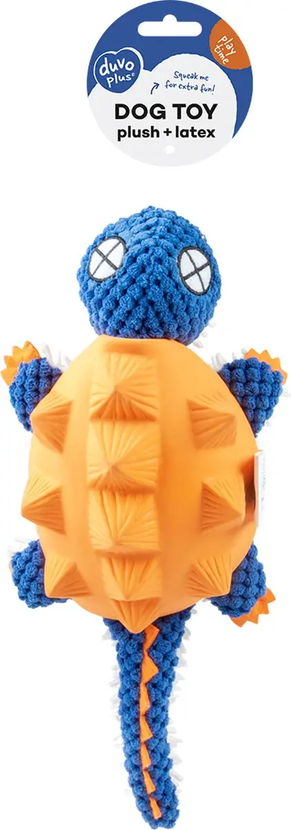 DuvoPlus Pluche Gordeldier Hond Speelgoed - 34x14x8,5cm - Oranje/Blauw