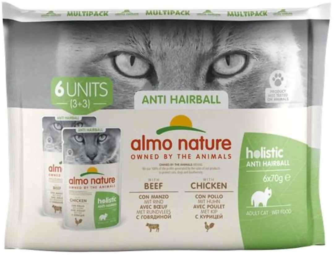 Almo Nature Holistic Kat Pouch Anti-Haarbal Kabeljauw & Kip - 6x70g