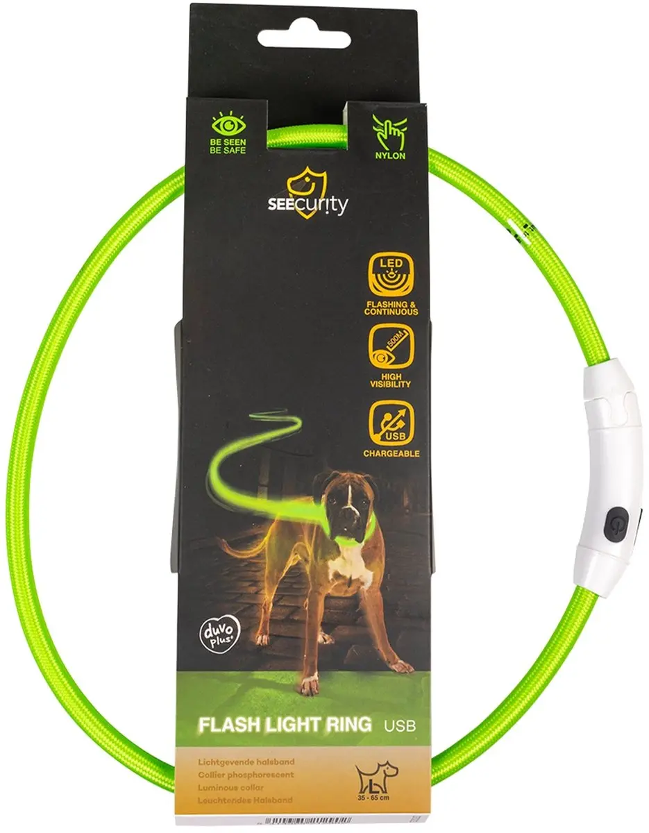 Duvo Nylon Halsband Veiligheidslicht Groen 45cm