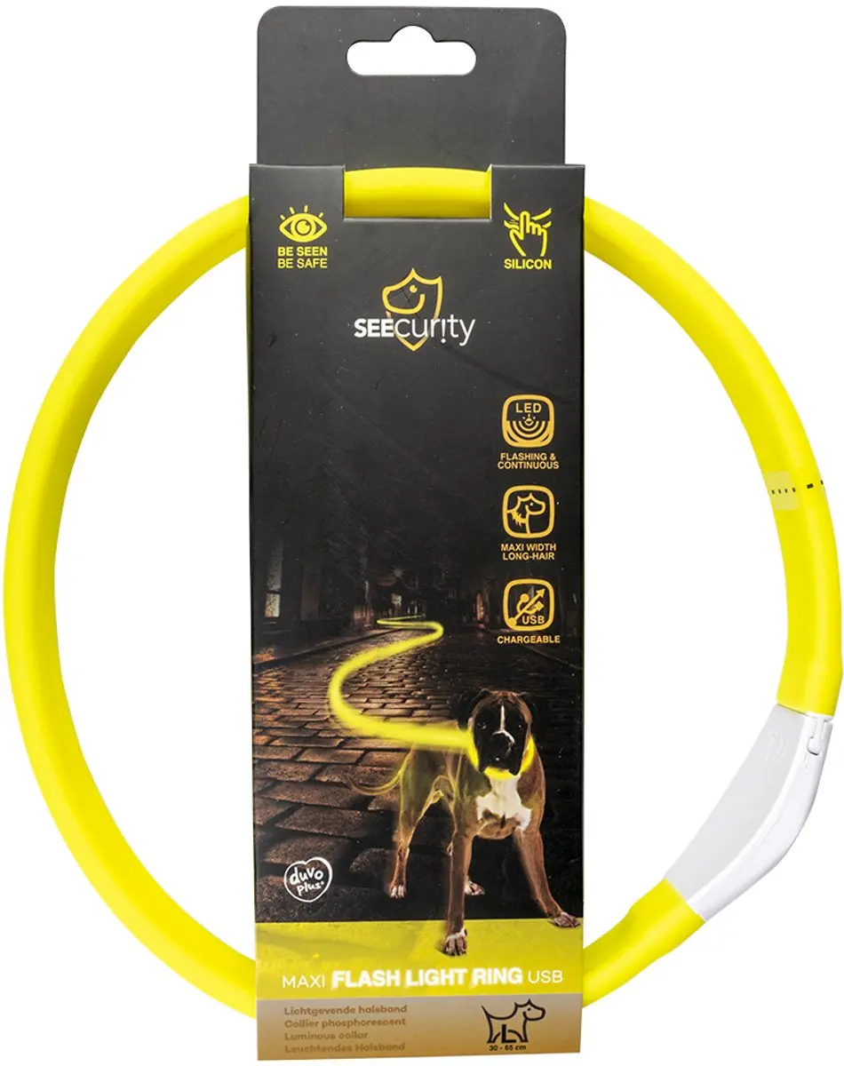 Duvo Dierenkleding Flash Light Ring Maxi USB - Geel